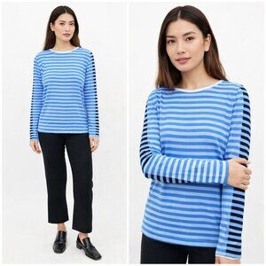 NWOT AKRIS Punto 100% Wool Striped Sweater Pullover Colorblock Blue size 10